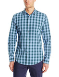 Goodthreads Camisa de Popelina a Cuadros, Manga Larga, Ajustada, para Hombre