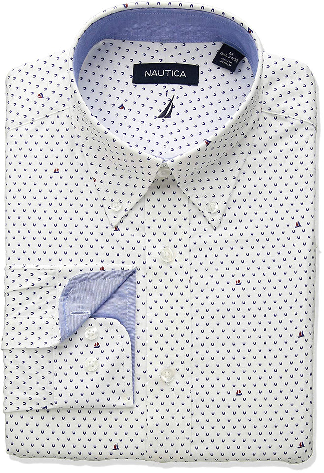 Nautica - Camisa de Vestir para Hombre, Corte clásico, Cuello bajo, botón