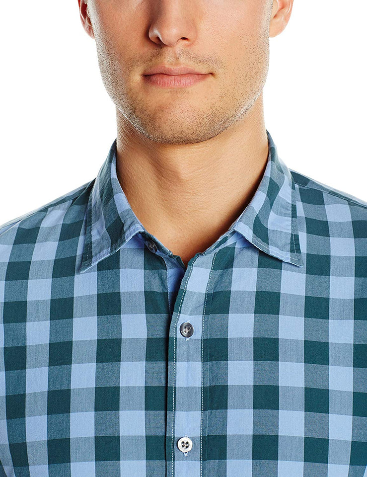Goodthreads Camisa de Popelina a Cuadros, Manga Larga, Ajustada, para Hombre
